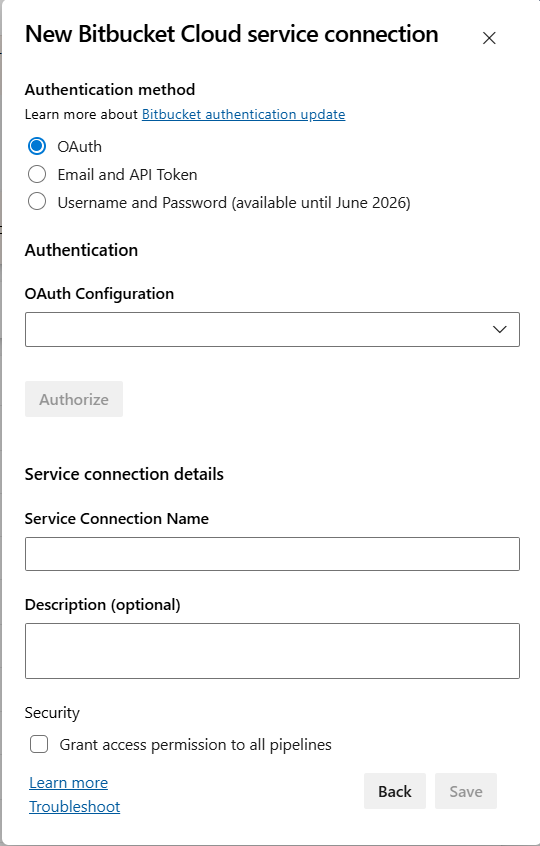 Creating a Bitbucket® endpoint connection