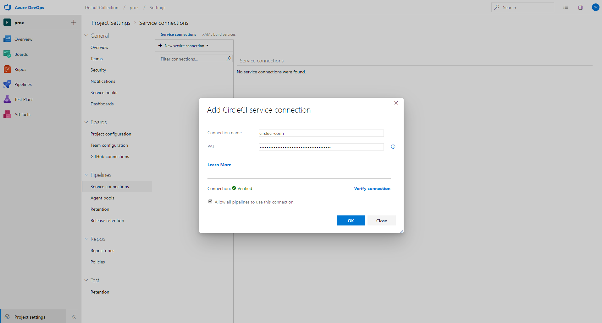 Creating a CircleCI™ service connection