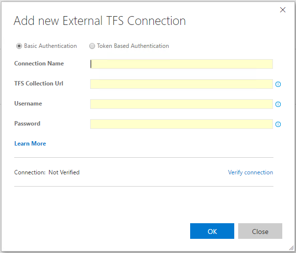 Creating an external TFS/Azure Devops service endpoint connection