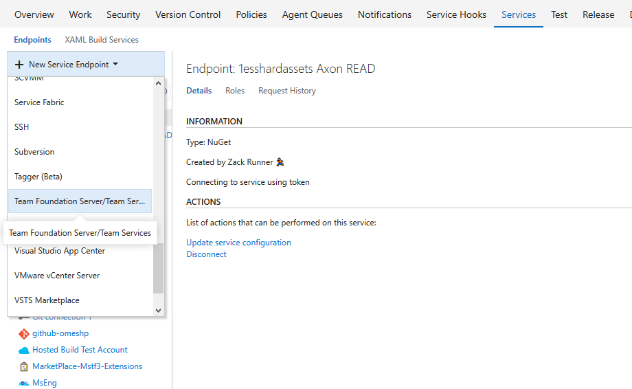 Creating an external TFS/Azure Devops service endpoint connection