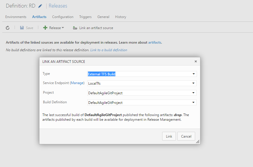 Linking an external TFS/Azure Devops artifact