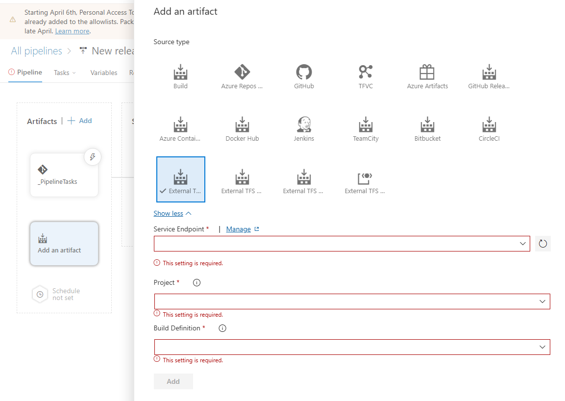 Add an artifact source in a release definition