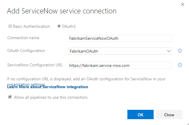 Add OAuth service connection