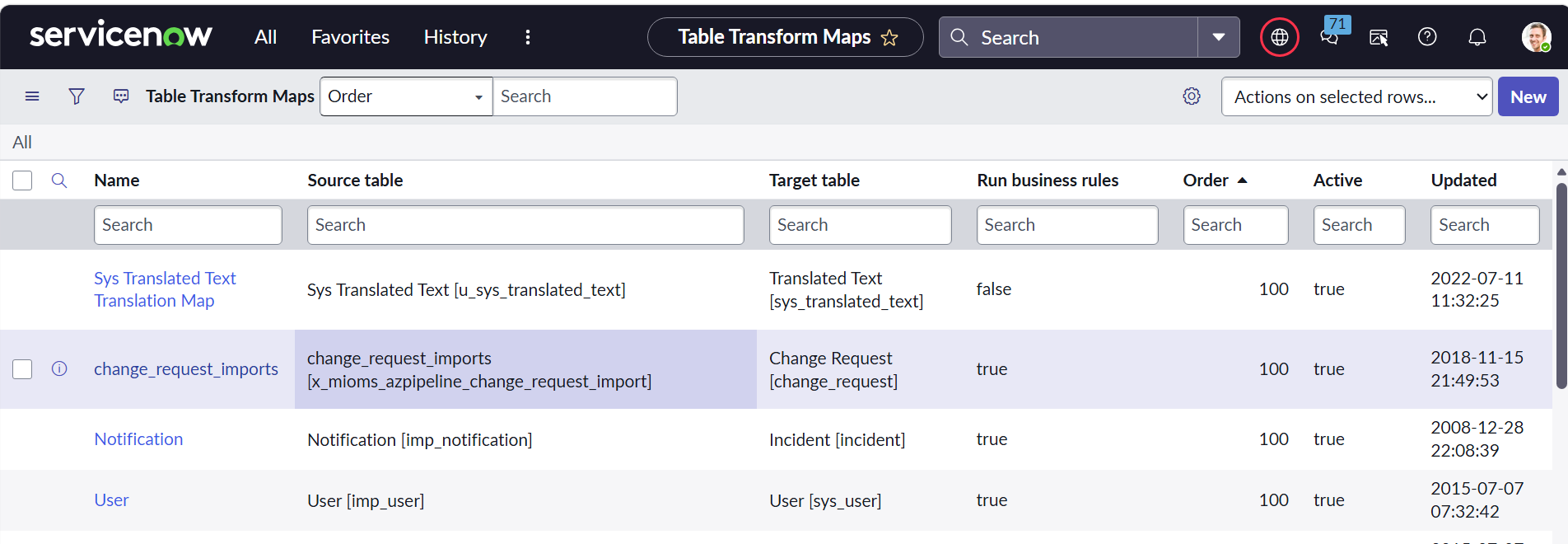 Select transform map