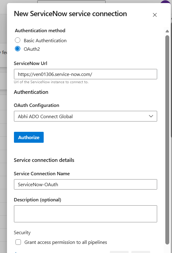Add OAuth service connection